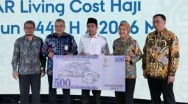 Penandantanganan Berita Acara Serah Terima (BAST) banknotes Saudi Arabian Riyal (SAR) untuk living cost haji reguler 1447 H/2026 M. (Foto: Kemenhaj)