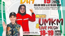 Pemkab Dharmasraya menggelar Car Free Day (CFD) dan Pasar Kuliner pada 18–19 April 2026 di halaman Kantor Bupati Dharmasraya. (Foto: Diskominfo Dharmasraya)