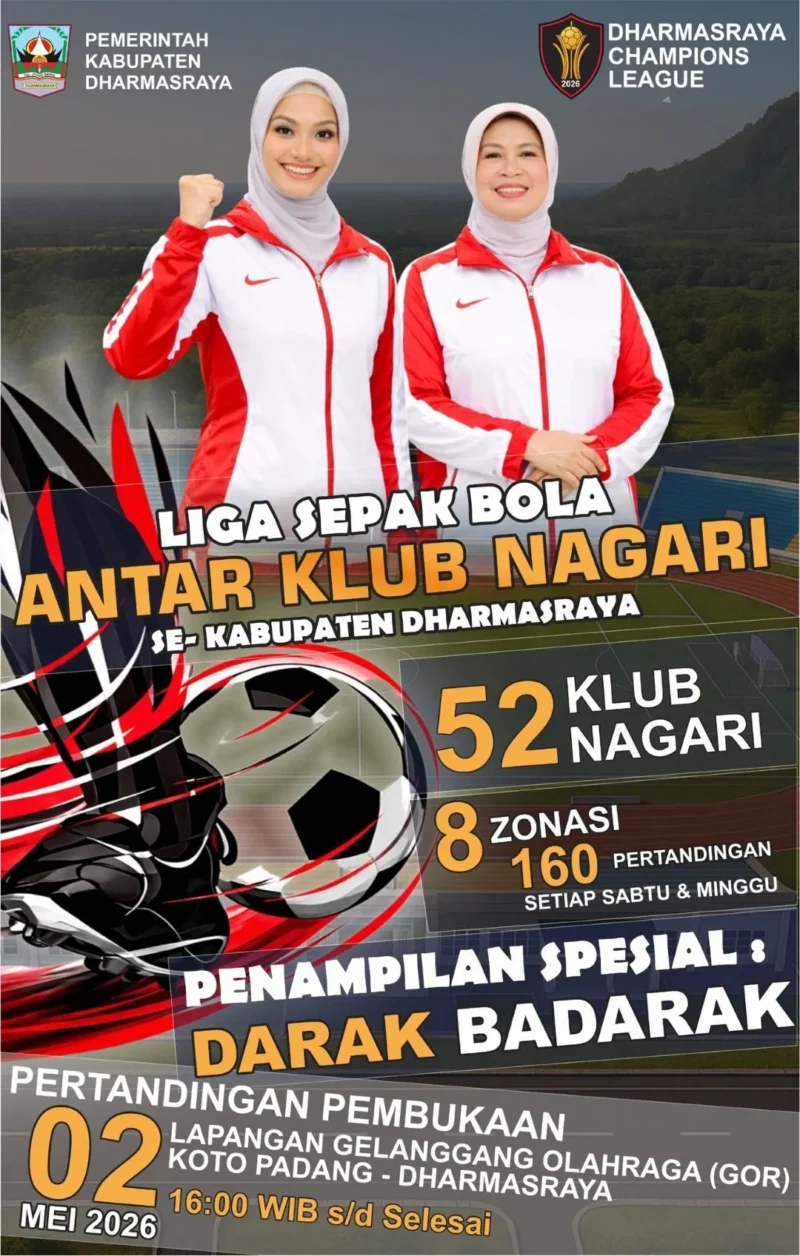 Pemkab Dharmasraya menggelar Dharmasraya Champion League (DCL) 2026 mulai 2 Mei 2026. (Foto: Diskominfo Dharmasraya)