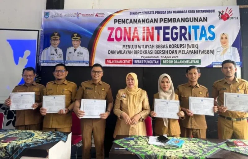 Disparpora Kota Payakumbuh mencanangkan pembangunan Zona Integritas (ZI) menuju predikat Wilayah Bebas dari Korupsi (WBK) dan Wilayah Birokrasi Bersih dan Melayani (WBBM) tahun 2026. (Foto: MC Payakumbuh)