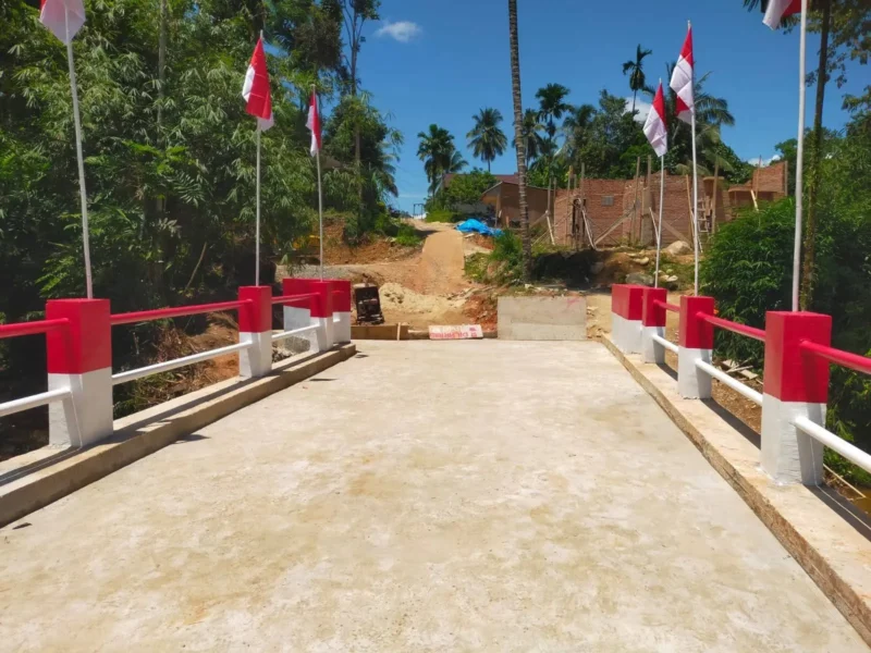 Dua Jembatan Aramco di Kecamatan Sembilan Koto, tepatnya telah selesai dibangun 100 persen oleh Kodam XX/Tuanku Imam Bonjol. (Foto: FB Diskominfo Dharmasraya)