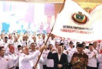 Gubernur Sumbar Mahyeldi menghadiri pengukuhan DPP IKM periode 2025–2030 di Gedung Nusantara IV DPR/MPR RI, Sabtu (11/4/2026). (Foto: ADPSB)