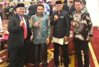 Ketua PKPS Pekanbaru, Irman Sasrianto (dua dari kiri) foto bersama saat menghadiri HJK ke-78 di gedung PCC. (Foto: Dok. Giat)