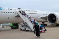 Jemaah haji kloter pertama Embarkasi Padang (PDG 01) tiba di Madinah dengan selamat, Jumat (24/4/2026) pukul 06.00 Waktu Arab Saudi. (Foto: Humas Kemenhaj Sumbar)