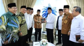 Menteri Agama Nasaruddin Umar menerima kunjungan KH Said Aqil Siradj bersama jajaran pengurus Lembaga Persahabatan Ormas Islam (LPOI) di Masjid Istiqlal, Senin (13/4/2026). (Foto: Kemenag)