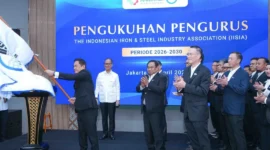 Menperin Agus Gumiwang Kartasasmita menghadiri pengukuhan pengurus The Indonesian Iron & Steel Industry Association (IISIA) periode 2026–2030 di Jakarta, Jumat (10/4). (Foto: Kemenperin)