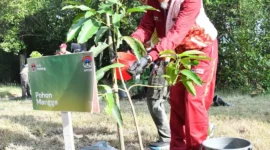 Wakil Wali Kota Padang, Maigus Nasir melakukan penanaman pohon dalam rangkaian Raker Komwil I APEKSI 2026 di Kota Banda Aceh, Provinsi Aceh, 19-22 April 2026. (Foto: Prokopim Padang)