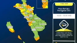 BMKG mengeluarkan peringatan dini pada Rabu (13/5/2026) sore terkait cuaca ekstrem di Kota Padang. 