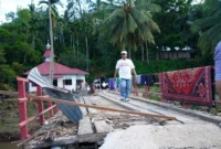 Luapan arus Batang Tompo mengakibatkan kerusakan sejumlah di Nagari Taluak, Kecamatan Lintau Buo, Tanah Datar. (Foto: Prokopim Tanah Datar)