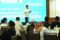 Menteri Agama Nasaruddin Umar saat membuka Halaqah Nasional V Pimpinan Pondok Pesantren se-Indonesia di Jakarta. (Foto: Firmandan Wijaya/Kemenag)
