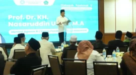 Menteri Agama Nasaruddin Umar saat membuka Halaqah Nasional V Pimpinan Pondok Pesantren se-Indonesia di Jakarta. (Foto: Firmandan Wijaya/Kemenag)
