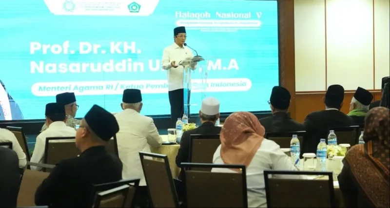 Menteri Agama Nasaruddin Umar saat membuka Halaqah Nasional V Pimpinan Pondok Pesantren se-Indonesia di Jakarta. (Foto: Firmandan Wijaya/Kemenag)