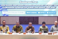 Mendiktisaintek, Brian Yuliarto saat konferensi pers hasil seleksi jalur SNBT dan pengumuman calon penerima KIP Kuliah jalur SNBT 2026 di Kantor Kemdiktisaintek, Senin (25/5). (Foto: Kemdiktisaintek)