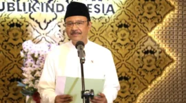 Mensos Saifullah Yusuf (Gus Ipul) dalam konferensi pers di Jakarta, Rabu (20/5/2026). (Foto: Kemensos)