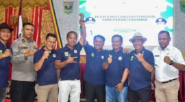 Bupati Padang Pariaman John Kenedy Azis menghadiri Musyawarah Pengurus PORBI Padang Pariaman di Hall IKK, Jumat (8/5/2026). (Foto: Diskominfo Padang Pariaman)