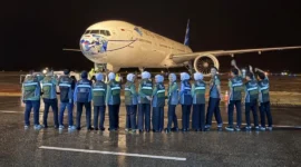 Keberangkatan jemaah haji Kloter 11 menutup fase penerbangan gelombang I Embarkasi Padang pada rute Padang–Madinah. (Foto: Humas Kemenhaj)