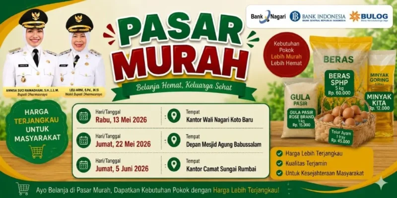 Pemkab Dharmasraya kembali menggelar program Pasar Murah di tiga lokasi. (Foto: Diskominfo Dharmasraya)
