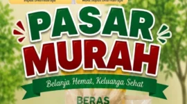 Pemkab Dharmasraya kembali menggelar pasar murah di halaman Masjid Babussalam Nagari IV Koto Pulau Punjung, Jumat (22/5/2026). (Foto: Diskominfo Dharmasraya)