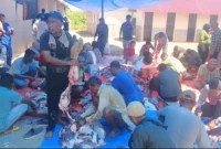 Pelaksanaan pemotongan hewan kurban di Huntara Padang, Rabu (27/6/2026). (Foto: BPBD Padang)