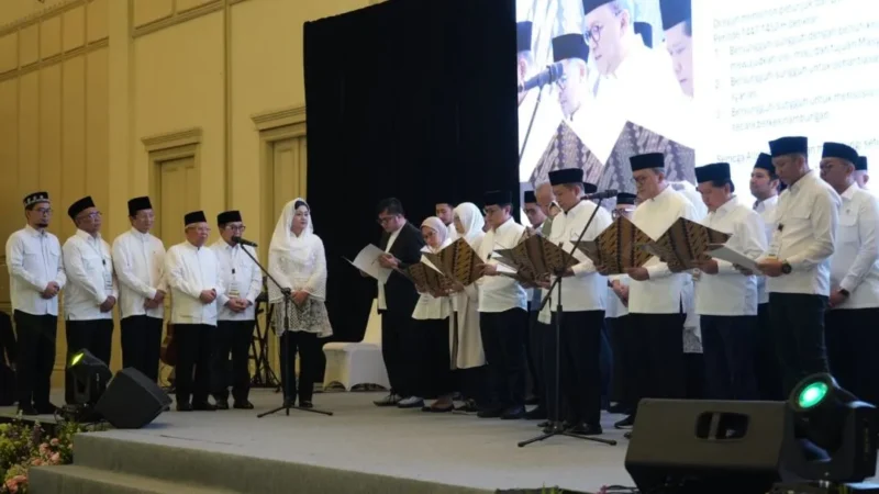 Menag Nasaruddin Umar dalam Pelantikan dan Rapat Kerja Nasional Pengurus Pusat MES di Jakarta, Minggu (24/5/2026). (Foto: Thesa Putri/Kemenag)