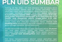 Pasokan listrik baru 70 Persen, pemadaman bergilir berpotensi terjadi. (Foto: PLN UID Sumbar)