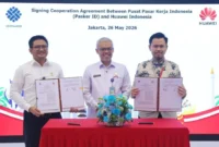 Penandatanganan MoU antara Kemnaker dengan Huawei Indonesia. (Foto: Kemnaker)