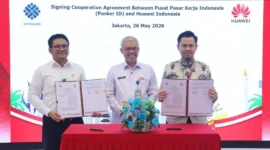Penandatanganan MoU antara Kemnaker dengan Huawei Indonesia. (Foto: Kemnaker)
