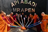 Prosesi pengambilan Api Dharma dari Sumber Api Alam Mrapen di Desa Manggar Mas, Kecamatan Godong, Kabupaten Grobogan, Jawa Tengah, Jumat (29/5/2026). (Foto: Ist/Kemenag)