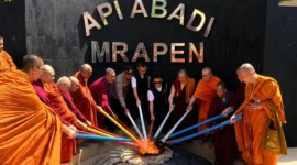 Prosesi pengambilan Api Dharma dari Sumber Api Alam Mrapen di Desa Manggar Mas, Kecamatan Godong, Kabupaten Grobogan, Jawa Tengah, Jumat (29/5/2026). (Foto: Ist/Kemenag)
