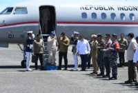 Presiden Prabowo Subianto mendarat di Pulau Miangas pada Sabtu (9/5/2026) sekitar pukul 10.30 waktu setempat. (Foto: Setkab RI) 