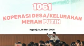 Presiden Prabowo memberikan sambutan saat peresmian operasionalisasi KDKMP di Kabupaten Nganjuk, Sabtu (16/5/2026). (Foto: BPMI Setpres)