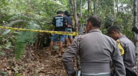 Petugas kepolisian mendatangi TKP di area perkebunan karet Unand Limau Manih, Kamis (28/5/2026). (Foto: Polsek Pauh)