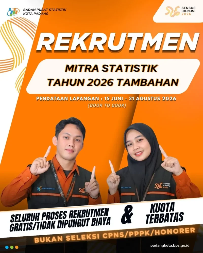 BPS Kota Padang masih membuka kesempatan bagi masyarakat yang ingin bergabung sebagai Mitra Statistik 2026. (Foto: FB Diskominfo Padang)
