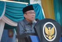Wakil Wali Kota Padang Maigus Nasir memberikan sambutan saat pembukaan MTQN ke-42 tingkat Kecamatan Luki di Masjid Baitussalam, Kelurahan Banda Buek, Rabu (20/5/2026). (Foto: Pemko Padang)