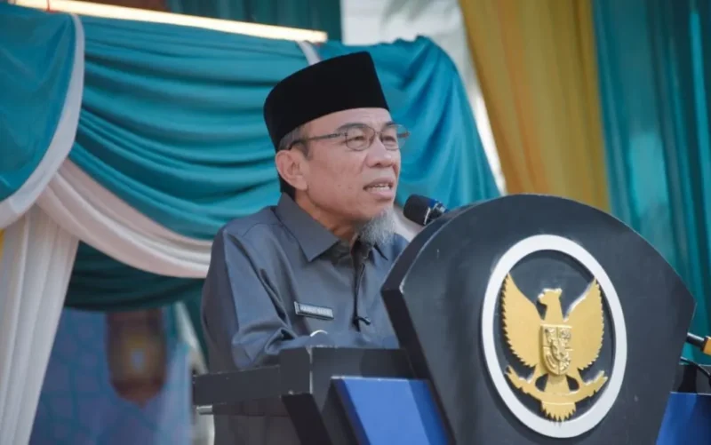 Wakil Wali Kota Padang Maigus Nasir memberikan sambutan saat pembukaan MTQN ke-42 tingkat Kecamatan Luki di Masjid Baitussalam, Kelurahan Banda Buek, Rabu (20/5/2026). (Foto: Pemko Padang)