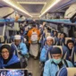 Gelombang pertama kepulangan jemaah haji Indonesia ke Tanah Air pada Senin (1/6/2026). (Foto: Kemenhaj)