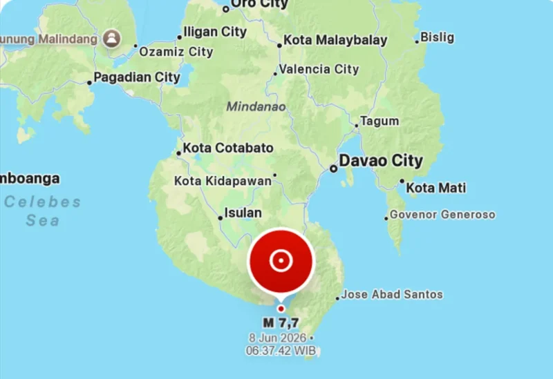 Gempa M 7,7 guncang laut Filipina, Senin (8/6/2026) pukul 06.37 WIB. (Foto: BMKG)