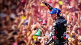 Pembalap Aprilia Racing Marco Bezzecchi meraih kemenangan pada MotoGP Italia 2026 yang berlangsung di Sirkuit Mugello, Minggu. (Foto: Motogp.com)