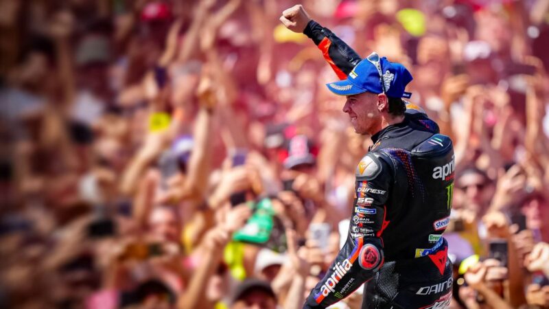 Pembalap Aprilia Racing Marco Bezzecchi meraih kemenangan pada MotoGP Italia 2026 yang berlangsung di Sirkuit Mugello, Minggu. (Foto: Motogp.com)