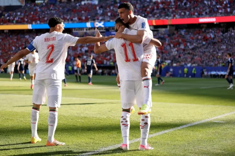 Pemain Maroko merayakan gol ke gawang Skotlandia. (Foto: FIFA.com)