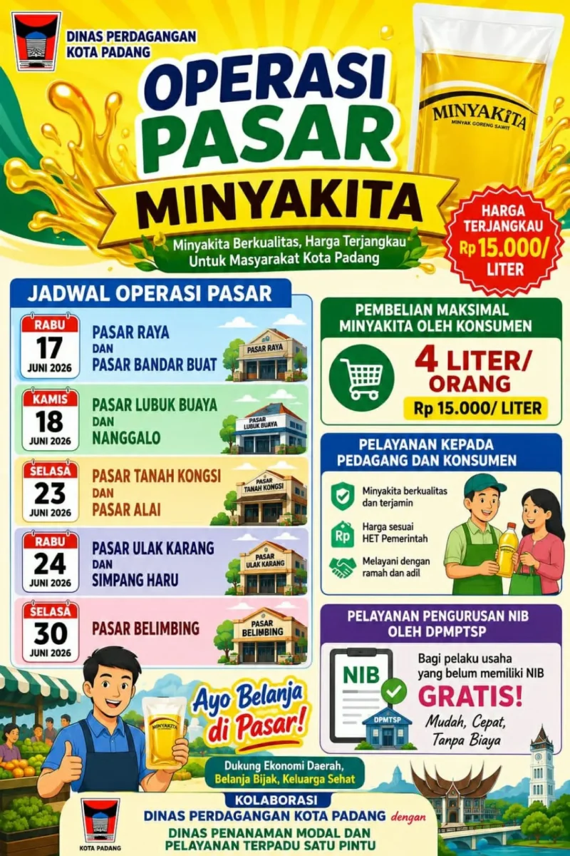 Pemko Padang menggelar Operasi Pasar Minyakita di 9 Pasar Kota Padang. (Foto: Ist)