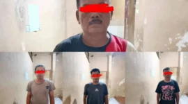 Polsek Lubuk Kilangan mengamankan empat pelaku yang diduga terlibat dalam penimbunan BBM Biosolar di Bandar Buat, Lubuk Kilangan, Senin (1/6/2026). (Foto: Dok. Polresta Padang)