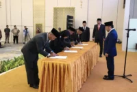 Sekretaris Jenderal Kemenag RI, Kamaruddin Amin melantik 258 Kepala KUA Aula HM Rasjidi, kantor layanan Kementerian Agama di Jakarta. (Foto: Ist/Kemenag)