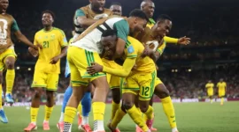 Pemain Afrika Selatan merayakan gol ke gawang Korea Selatan pada pertandingan Grup A Piala Dunia 2026. (Foto: FIFA.com)