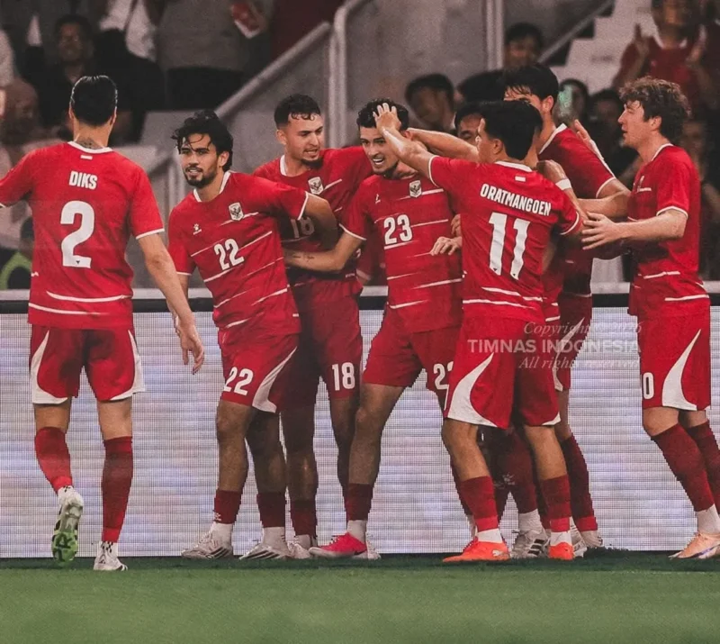 Pemain Timnas Indonesia saat merayakan gol ke gawang Oman pada FIFA Match Day di GBK, Jumat (5/6/2026). (Foto: IG @timnasindonesia)