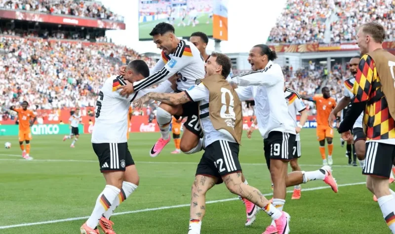 Pemain Timnas Jerman merayakan gol ke gawang Pantai Gading pada pertandingan Grup E Piala Dunia 2026. (FIFA.com)