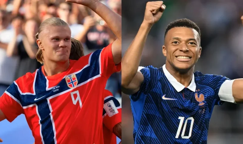 Pemain Timnas Norwegia Erling Haaland dan Pemain Timnas Prancis Kylian Mbappe. (Foto: FIFA.com)