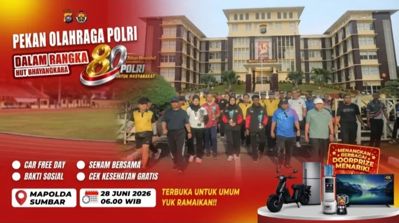 Polda Sumbar menggelar Pekan Olahraga Polri dalam rangka Hari Bhayangkara ke-80 di Mapolda Sumbar, Minggu (28/6/2026). (Foto: Polda Sumbar)