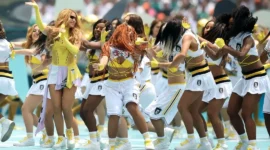 Penampilan penyanyi internasional Shakira dalam seremoni pembukaan Piala Dunia 2026 di Stadion Azteca, Mexico City, Meksiko, Jumat (12/6) dini hari WIB. (Foto: Fifa.com)
