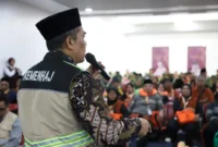 Pelepasan jemaah umrah perdana musim 1448 H menuju Madinah, Arab Saudi, Selasa (16/6/2026) dini hari. (Foto: Kemenhaj)